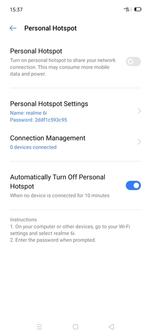 Select Personal Hotspot Settings