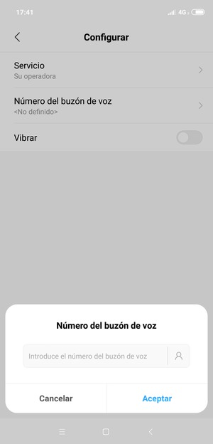 Introduzca el Número del buzón de voz y seleccione Aceptar