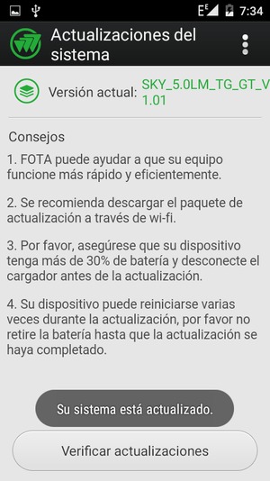 Si su teléfono está actualizado, verá la siguiente pantalla.