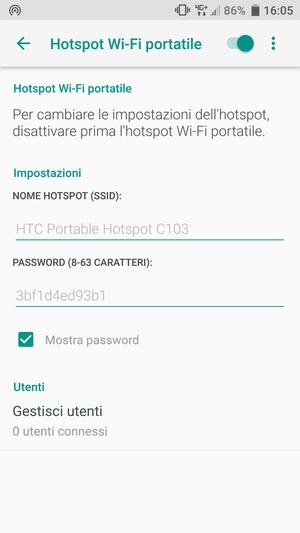 Il telefono è ora pronto per essere usato come modem