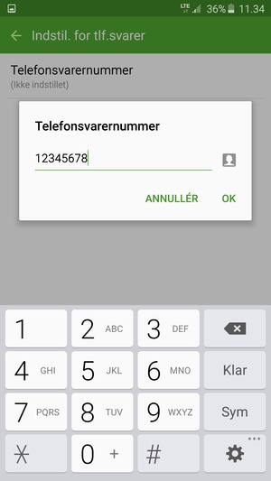 Indtast Telefonsvarernummer og vælg OK