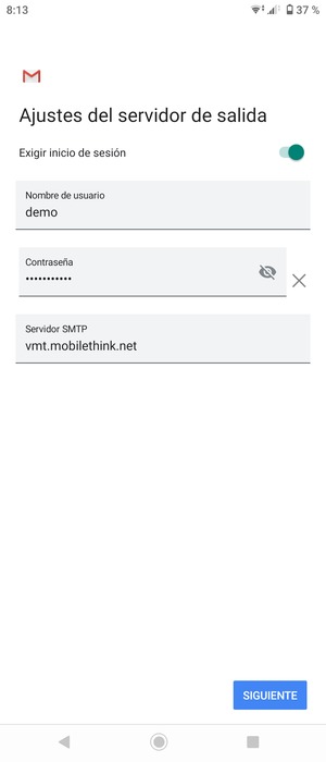 Introduzca la dirección de servidor saliente