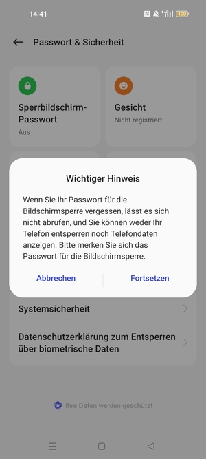 Wählen Sie Fortsetzen