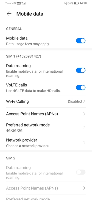 Turn Data roaming on or off