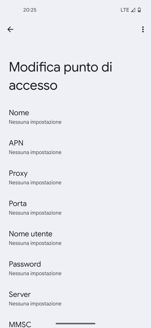 Inserisci le informazioni di Internet