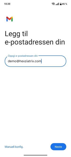 Skriv inn e-postadresse og velg Neste