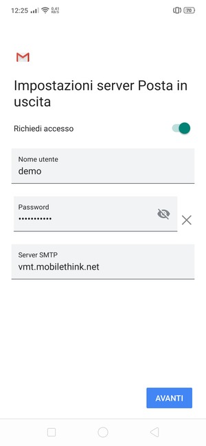 Inserisci l'indirizzo del server di posta in uscita