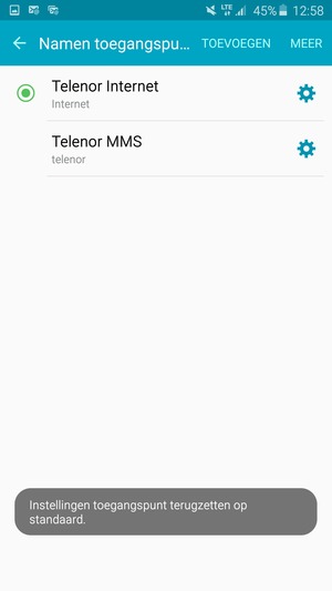 Uw telefoon wordt teruggezet naar standaard internet- en mms-instellingen