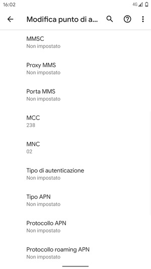Scorri verso il basso e inserisci le informazioni di internet
