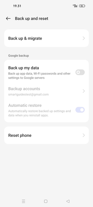 Turn on Back up my data