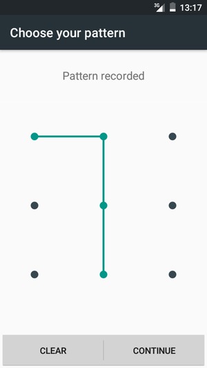 Draw an unlock pattern and select CONTINUE