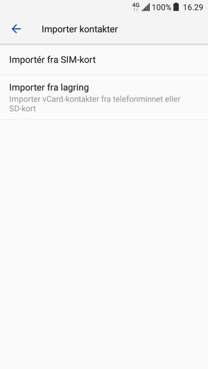 Velg Importér fra SIM-kort