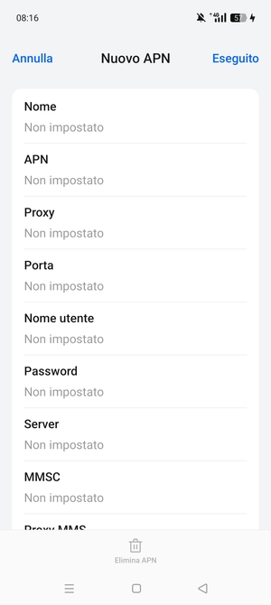 Inserisci le informazioni di Internet