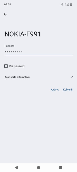 Skriv inn Wi-Fi-passord og velg Koble til