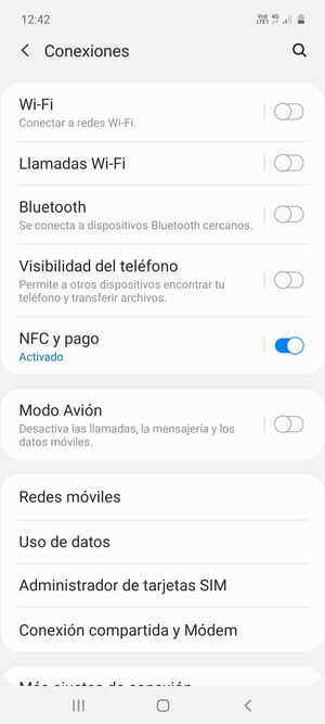 Desplácese y seleccione Conexión compartida y Módem