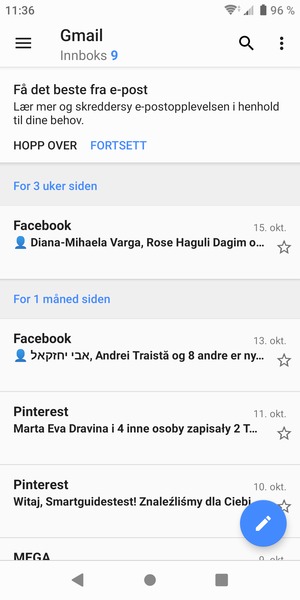 Gmail er klar til bruk
