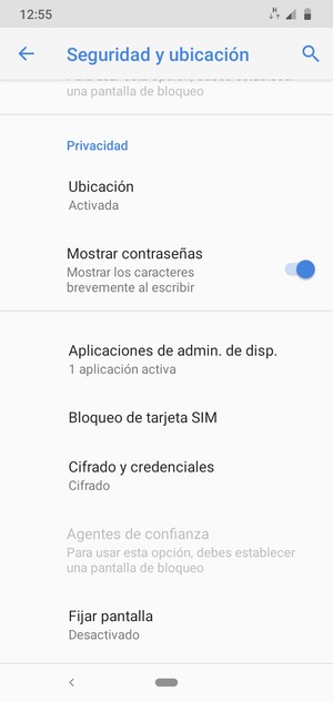 Seleccione Bloqueo de tarjeta SIM
