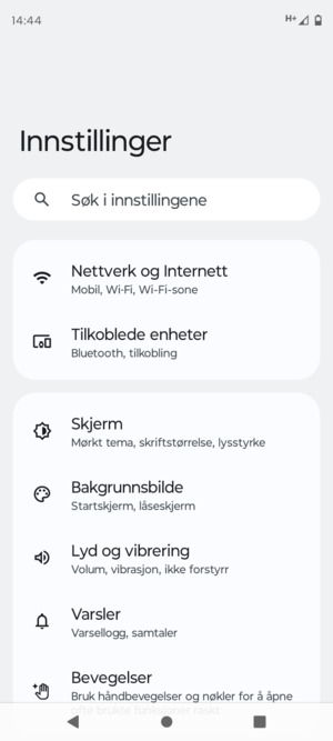 Velg Nettverk og Internett