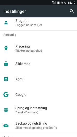 Scroll til og vælg Konti