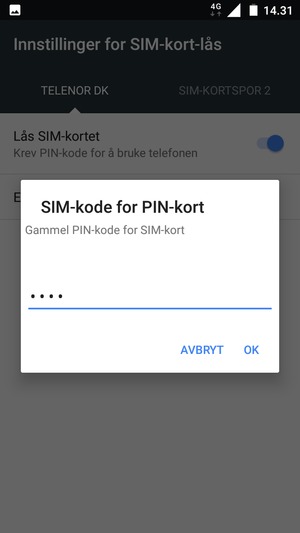 Skriv inn Gammel PIN-kode for SIM-kort og velg OK