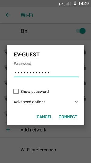Enter the Wi-Fi password and select CONNECT