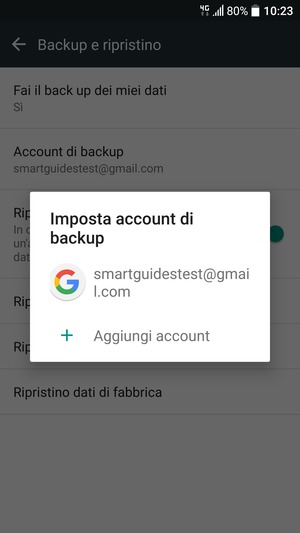 Seleziona il tuo account di backup
