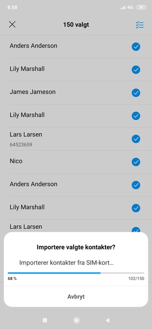 Kontaktene dine blir lagret på din Google-konto og lagret på telefonen din neste gang Google synkroniseres.