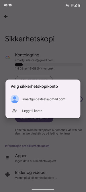 Velg sikkerhetskopi-kontoen din