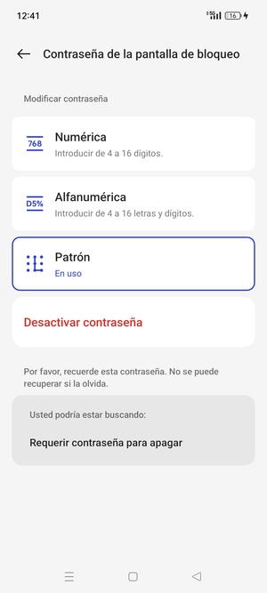 El teléfono ha sido asegurado con un bloqueo de pantalla