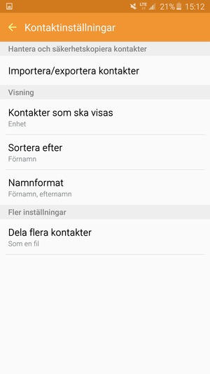 Välj Importera/exportera kontakter