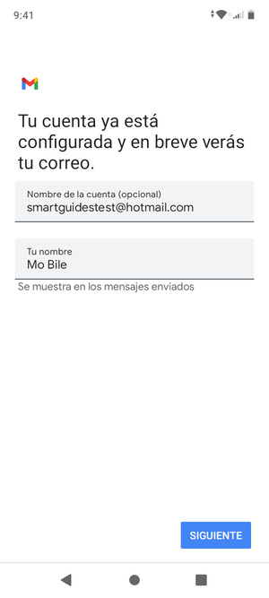 Déle a su cuenta un nombre y escriba su nombre. Seleccione SIGUIENTE
