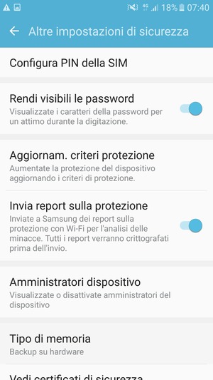 Seleziona Configura PIN della SIM