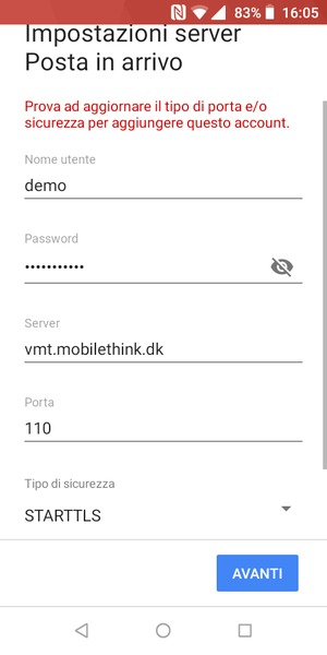 Seleziona Tipo di sicurezza