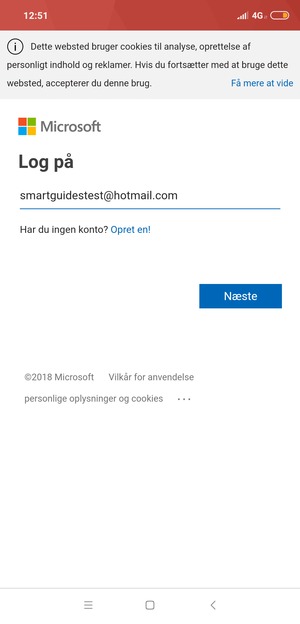 Indtast din Hotmail adresse og vælg Næste