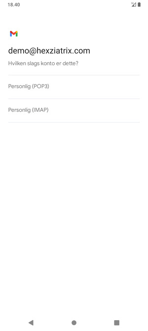 Vælg Personlig (POP3) eller Personlig (IMAP)