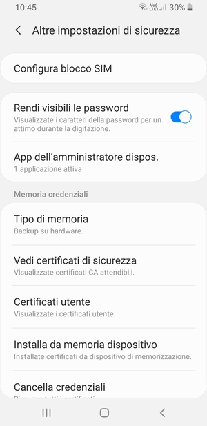 Seleziona Configura blocco SIM