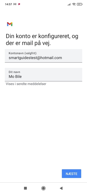 Giv din konto et navn og indtast dit navn. Vælg NÆSTE