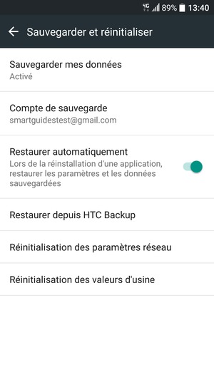 Sélectionnez Compte de sauvegarde