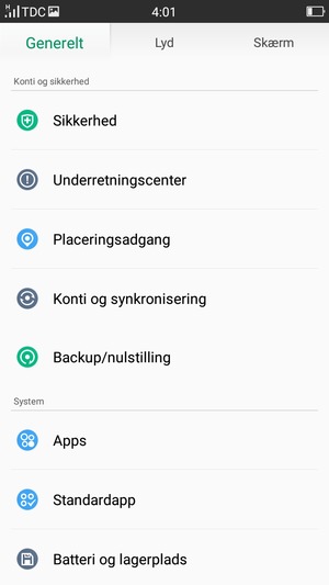 Scroll til og vælg Sikkerhed
