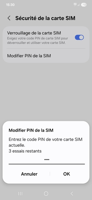 Saisissez votre Code PIN de la carte SIM actuelle et sélectionnez OK