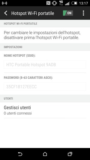Il telefono è ora pronto per essere usato come modem