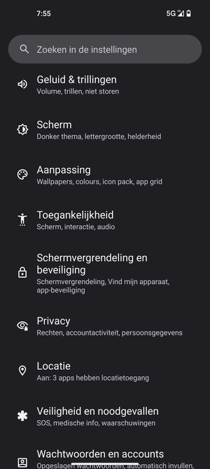 Scroll naar en selecteer Schermvergrendeling en beveiliging
