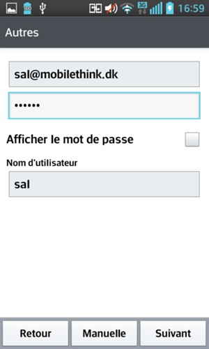 Saisissez votre Adresse e-mail, votre Mot de passe et votre Nom d´utilisateur. Sélectionnez Suivant