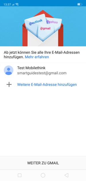 Wählen Sie WEITER ZU  GMAIL