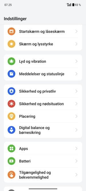 Scroll til og vælg Sikkerhed og privatliv