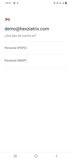 Seleccione Personal (POP3) o Personal (IMAP)