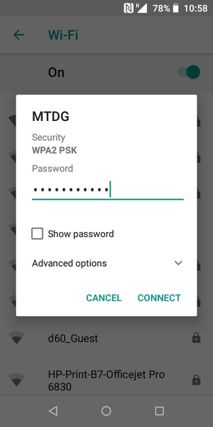 Enter the Wi-Fi password and select CONNECT