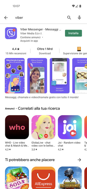 Seleziona l'applicazione
