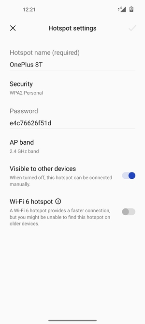 Enter a Wi-Fi hotspot password of at least 8 characters and select OK