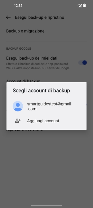 Seleziona il tuo account di backup
